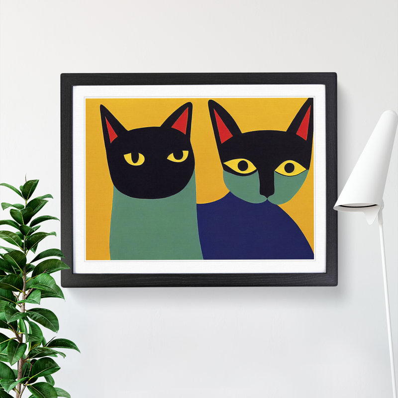 XH1022-9248X Two Abstract Cats Vol.4 - Single Picture Frame Print, 46cm H x 64cm W x 2cm D, Black Framed