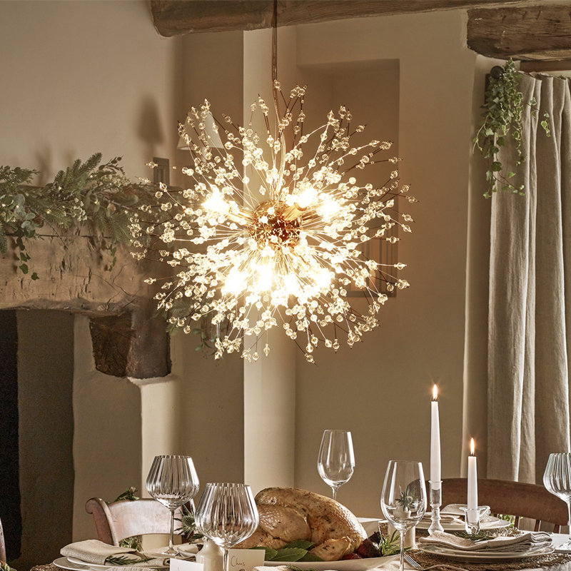 Wallin 8 - Light Sputnik Sphere Dining Chandelier, Gold, 15.7" H x 15.7" W x 15.7" D