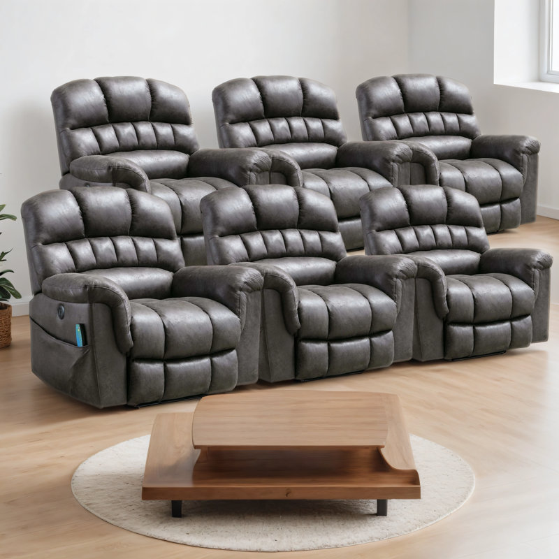 Ensemble de salon surdimensionné en microfibre avec USB et massage chauffant Nakaila, Gris