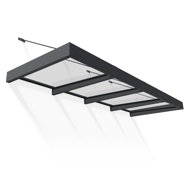 Palram - Canopia Sophia XL 12' W x 4' 7" D Acrylic Galvanized Steel Stationary Door and Window Awning Gray/Clear