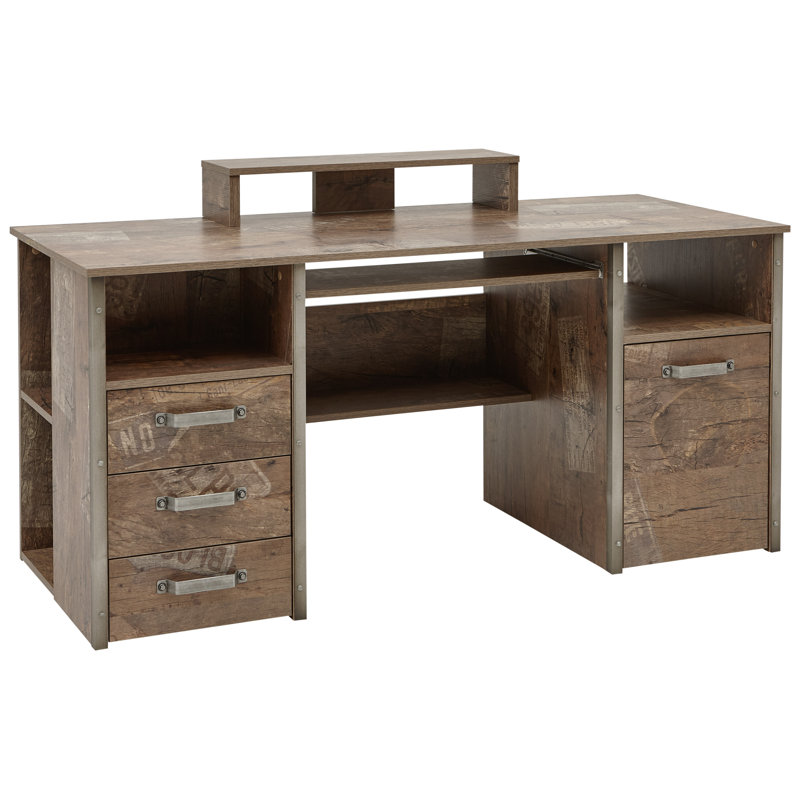 Harkon Metal Base Computer Desk, Brown