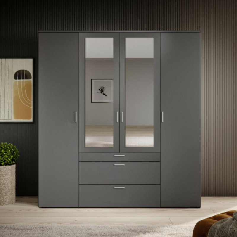 Vesala 4 Door Manufactured Wood Wardrobe, Graphite
