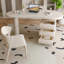 Bureau d'écriture en bois courbé blanc crème, 3 tiroirs-106838297