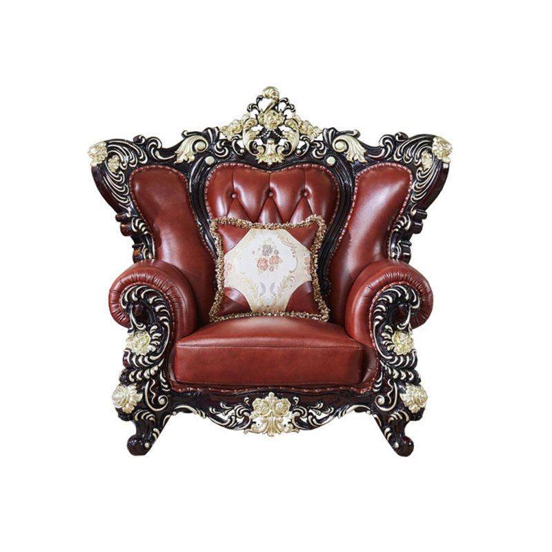 Chaise de salon de style européen. Fauteuil en cuir véritable touffeté de 55 po de largeur