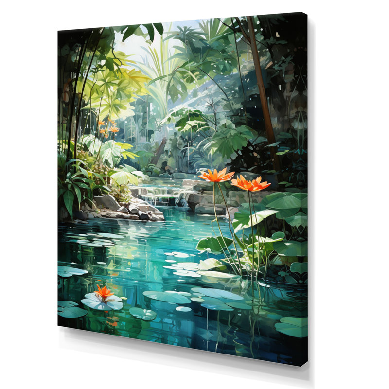 Beant Emerald Oasis A Lush Green Landscape - Forest River Mountains, art mural encadré, H 32 po x l 16 po x P 1 po
