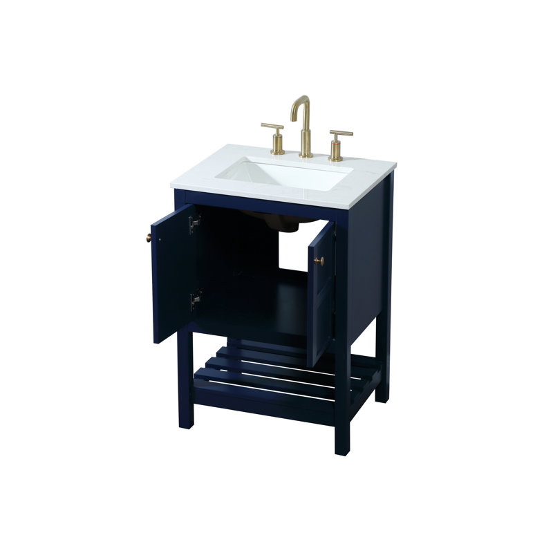 Krish 24'' Single Bathroom Vanity with Engineered Marble Top, Blue