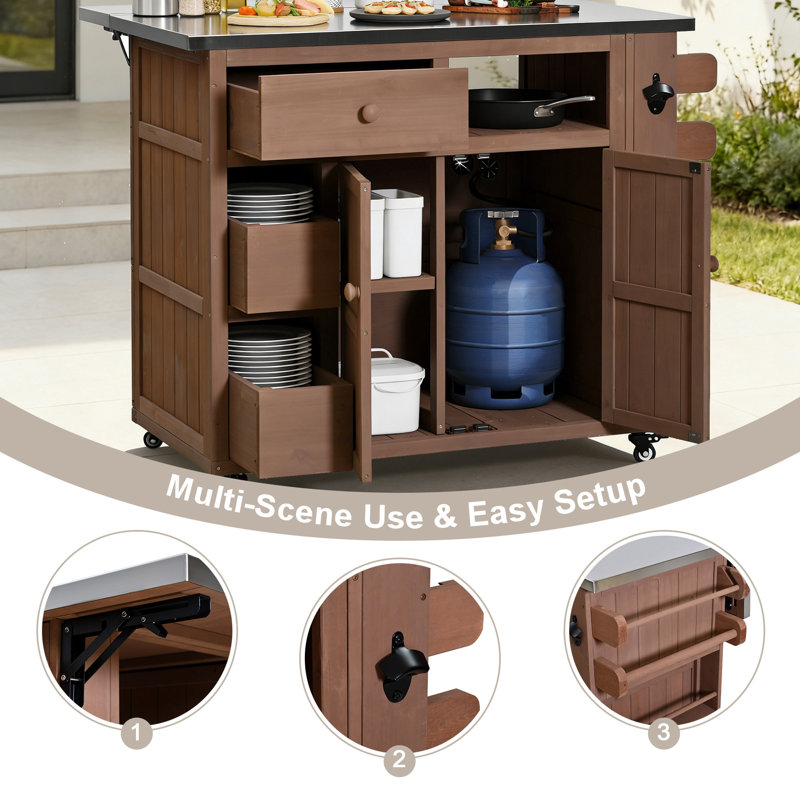 28‘’ Outdoor Solid Wood Extendable Kitchen Island, Brown