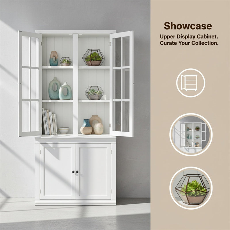 Double-door Glass Storage Cabinet, Suitable For Hallways, Living Rooms, Kitchens, Studies, And Workrooms.