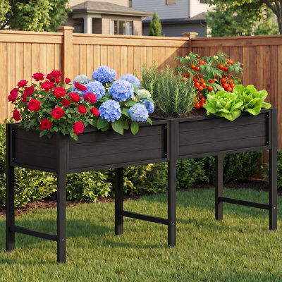 All-Weather HIPS Raised Garden Bed with Legs & Drainage Holes - 72x30x24 in Outdoor Planter for Backyard Patio - Gardeners for Vegetables Flowers（Black）