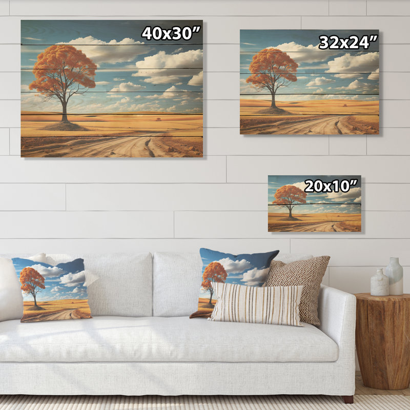 Hrmonous Prairie Symphony - Prairies Wood Art On Natural Pine Wood, 30" H x 40" W