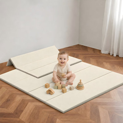47"X47"X1.2" Foldable Yoga Mat & Exercise Mat, Waterproof Playmats For Floor, Thicken Foam Playmat For Tummy Time & Crawling, Playpen Mat, Portable Floor Mat For Home Family Living Room, Beige+Milk Tea, Beige