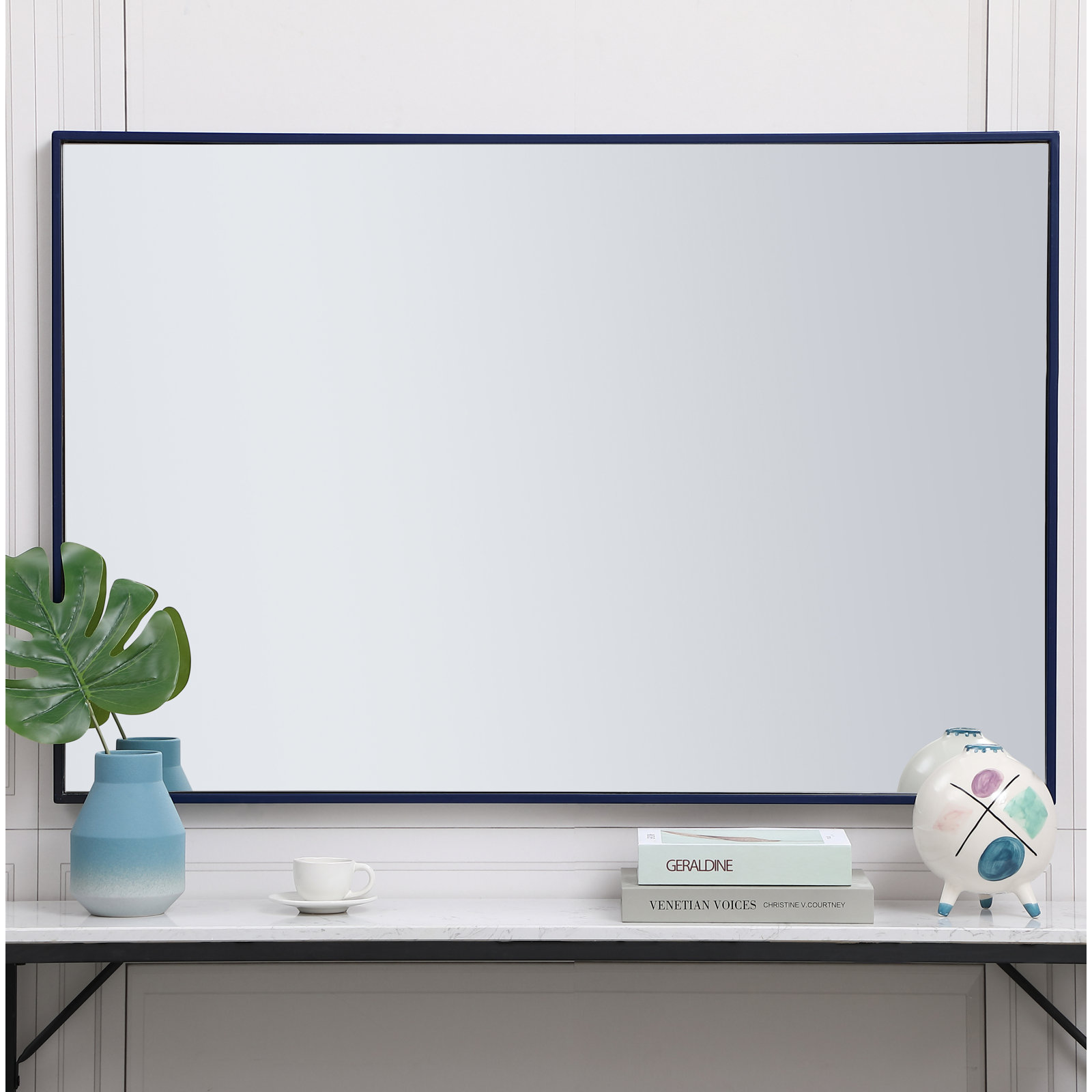 Sabine Metal Rectangle Wall Mirror, 42" x 28", Blue