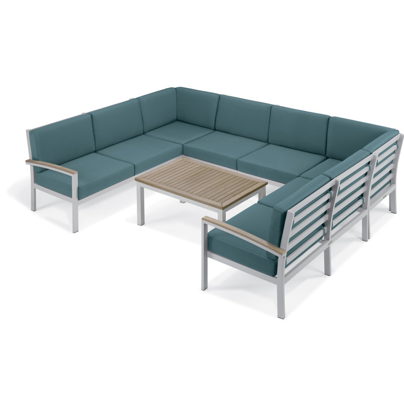 Travira 7-Piece Modular Seating Set and Table, Tekwood Vintage , Ice Blue