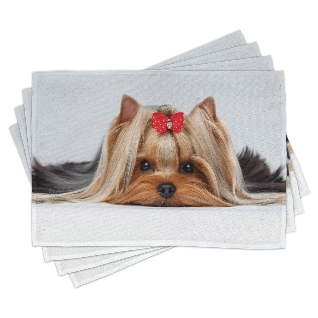 Platzmatten, Liegender Hund Ribbon Liebe, Yorkie, Pale Caramel Sand Braun