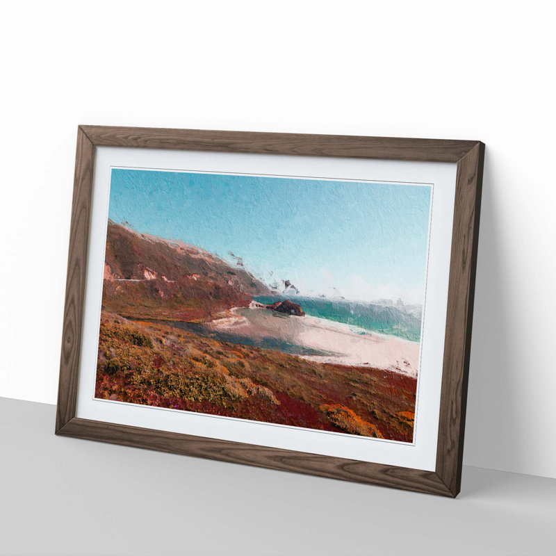 The Pacific Coast Highway in California - Picture Frame Painting Print, 48cm H x 65cm W x 2cm D, Walnut Framed