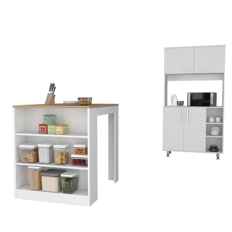 Hartline 2 Piece, Kitchen Pantry + Kitchen Island