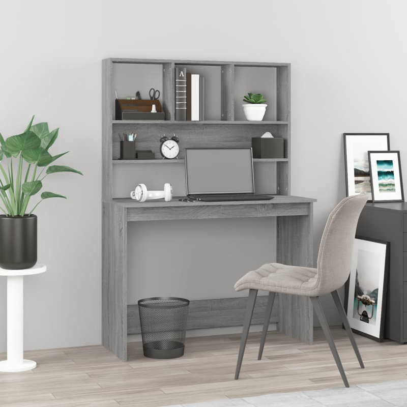 vidaXL Desk with Shelves Working Computer Desk Office Furniture Engineered Wood, Grey Sonoma