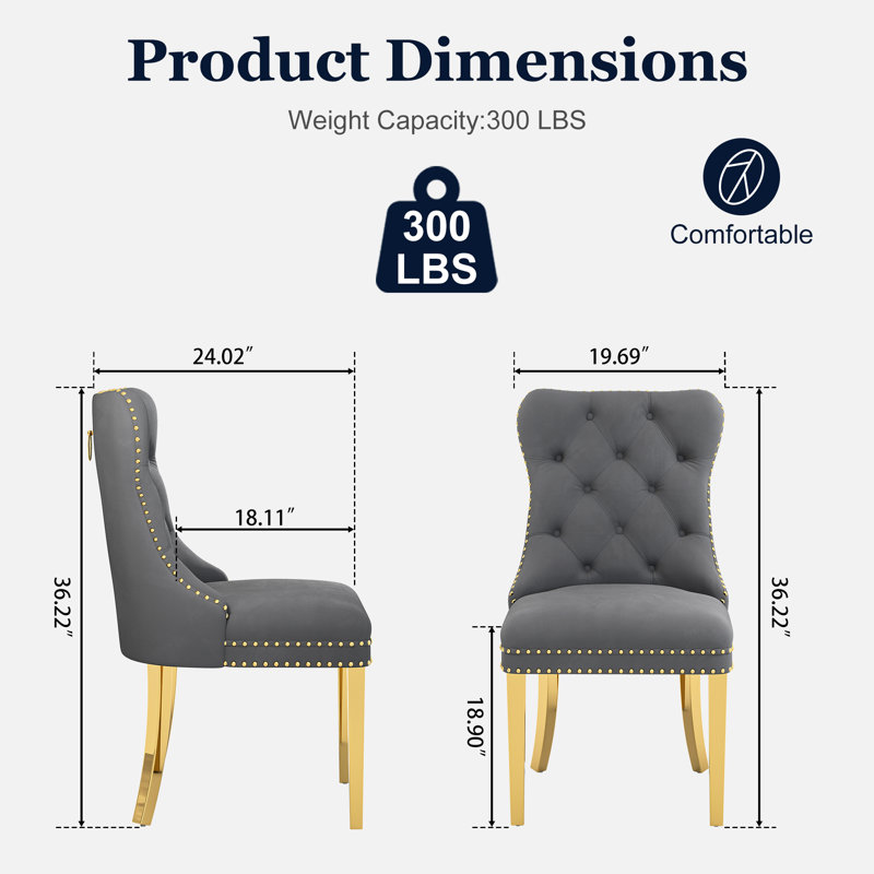 Chaise rembourrée à oreilles Pamela, Doré, Gris