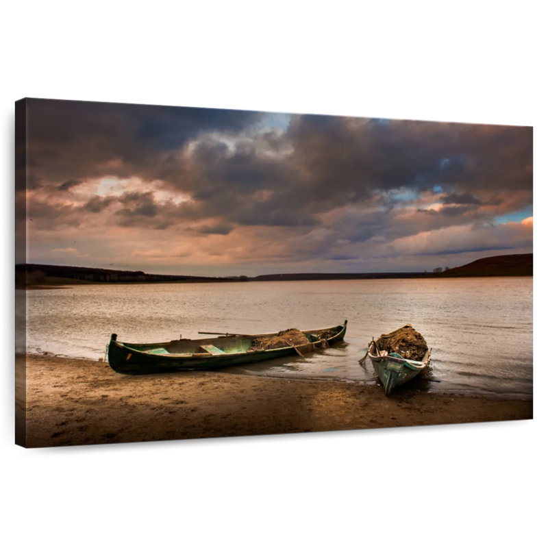 Bateaux de pêche Mehar au crépuscule, H 30 po x l 45 po