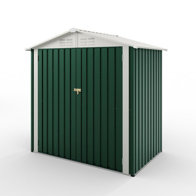 5x3 ft Outdoor Storage Shed with Sloping Roof and Lockable Door, Green Metal Garden Tool Shed