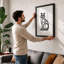 Seated Cat in Line Minimalist - Framed Print-1793002238-1793002225