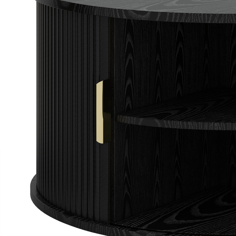 Ensemble de meuble télé et table basse en bois avec portes coulissantes cannelées, Noir