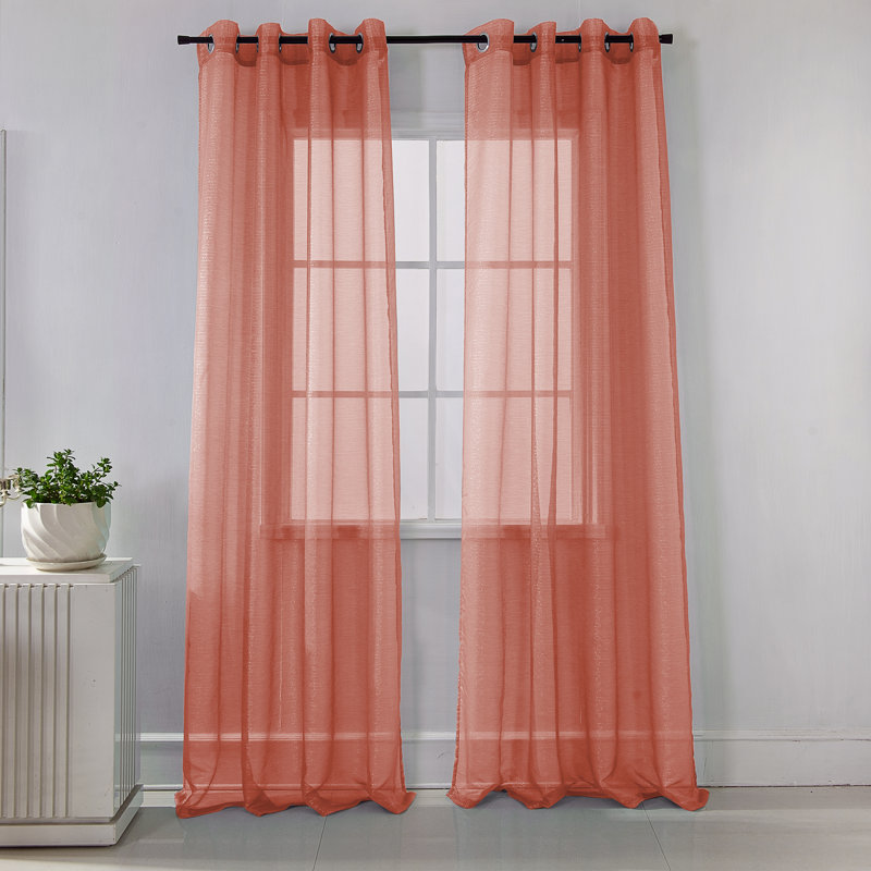Agathla Sheer Grommet Single Window Curtain Panel, 54" W x 90" L, Coral