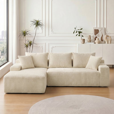 95 Inch L‑Shaped Modular Cloud Sectional Sofa with Chaise Lounge, Pillow‑Back Corduroy Boneless Couch, Spring & Foam Hybrid Filling for Living Room