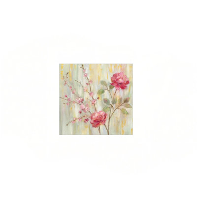 Pink Contemporary Chinoiserie Rose Canvas Print Premium Modern Home Wall Art 24 x 24 Inch
