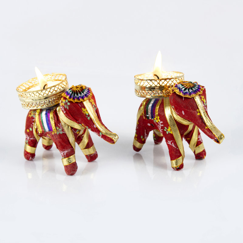 2 Piece Metal Tabletop Tealight Holder Set, Red