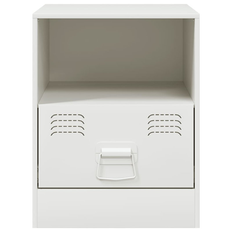 34.5 cm W Steel Bedside Table, White