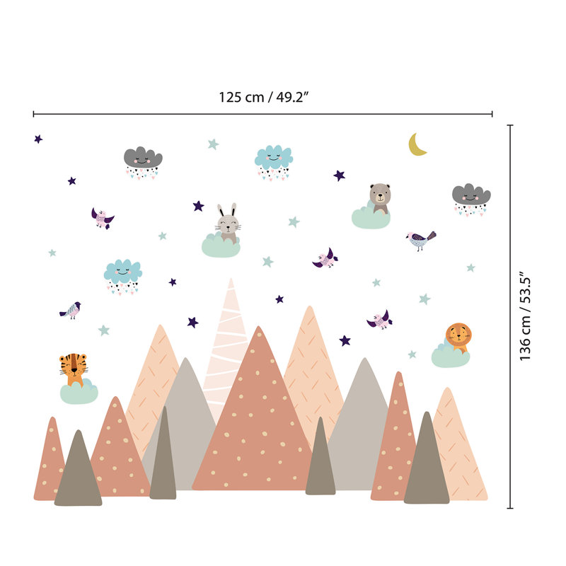 Sleepy Animals in the Boho Mountains Kids Wall Sticker