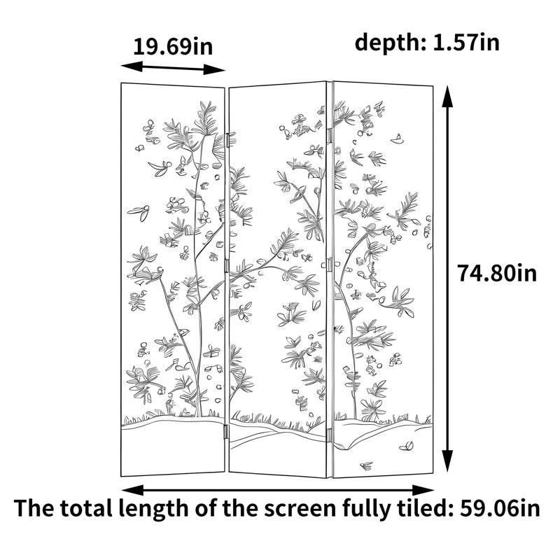 Paravent vert floral, H 74,8 po x l 59,06 po x P 1,57 po