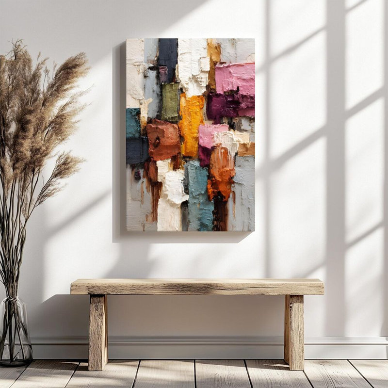 Art mural sur toile encadré en 2 dimensions, collage de couleurs abstraites, texture épaisse, impression sur toile de style expressionniste, cadeau idéal, prêt à accrocher