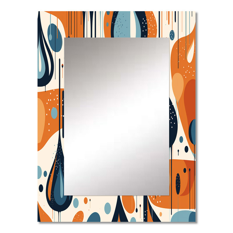 Orange orange Midcentury Balance I - miroir décoratif de formes abstraites, miroir mural orange, impression d'art en métal
