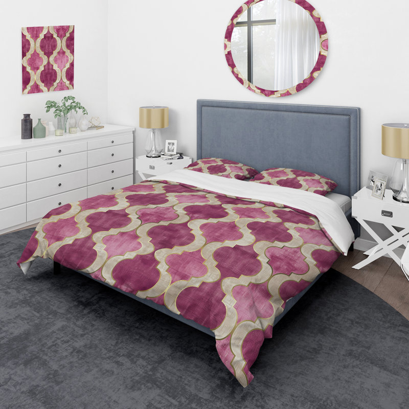 Ensemble de housse de couette Magenta Quatrefoil Glam III - Transitional, Housse de couette simple et deux taies décorative