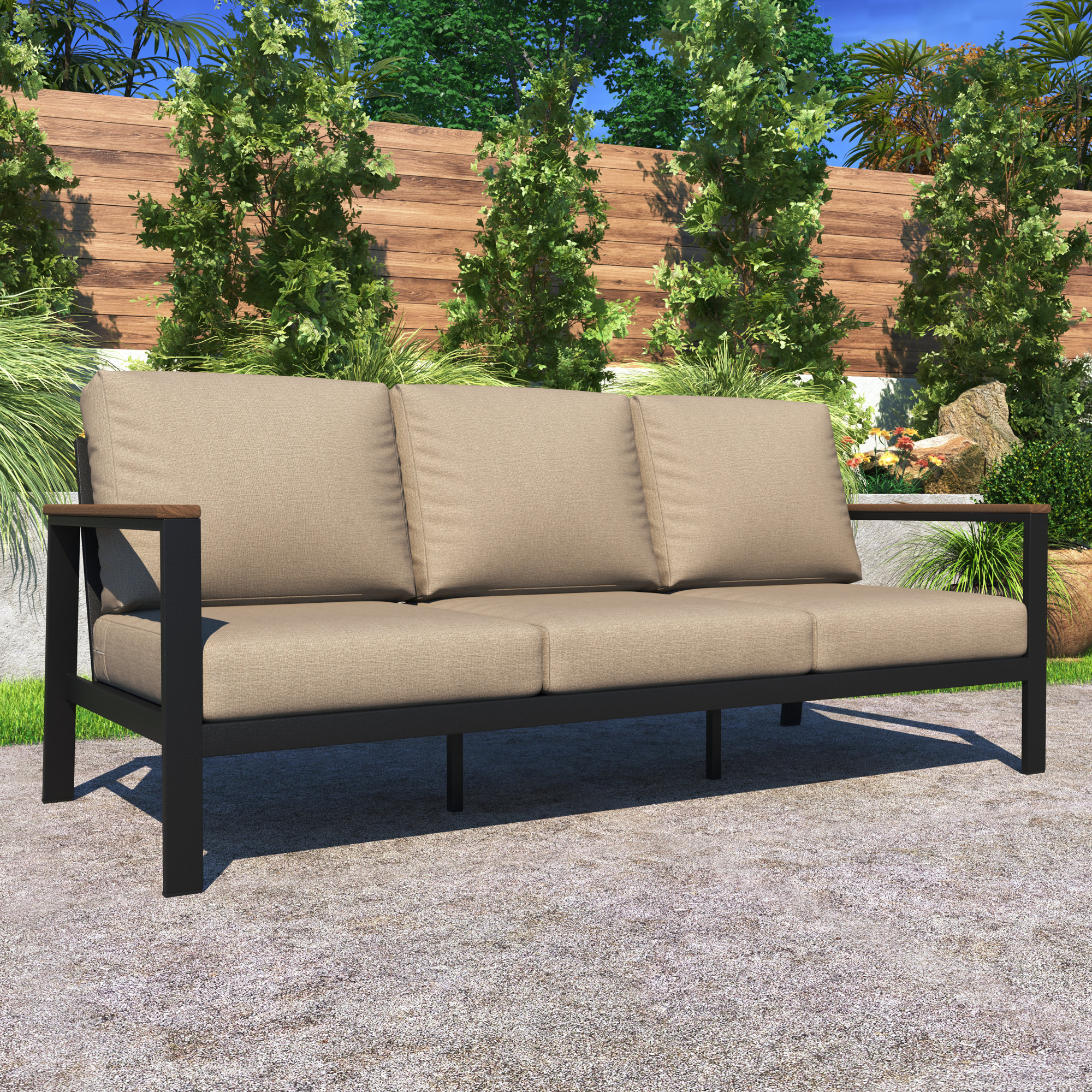 Townsend Outdoor Patio Sofa with Cushions, Cast Ash Sunbrella® Plainweave