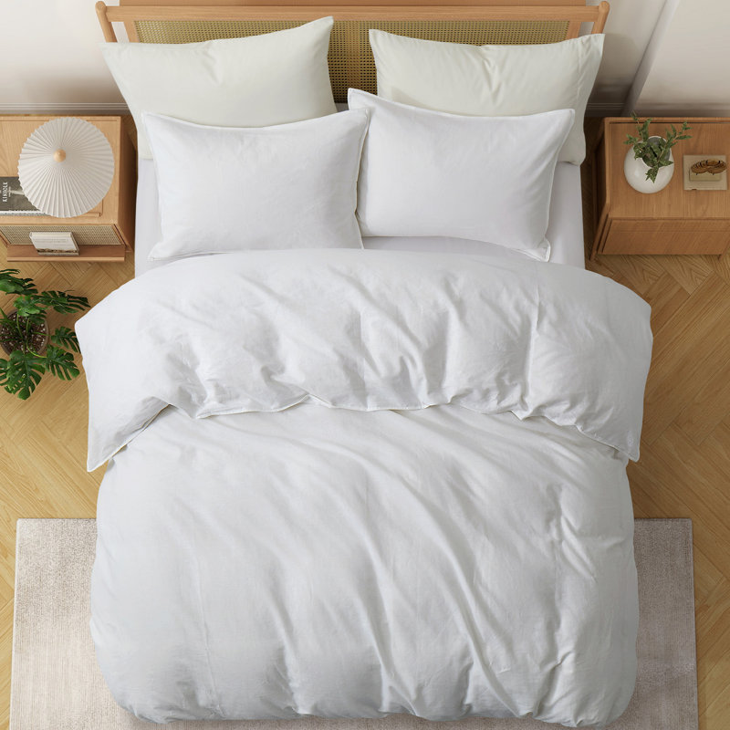 Linen and Cotton Duvet Cover with Pillowcase, King Duvet Cover + 2 King Pillowcases, White