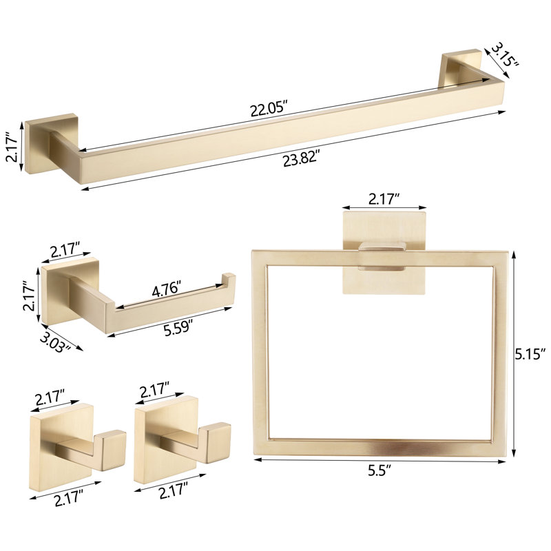5 - Piece Bathroom Hardware Set, Brushed Gold