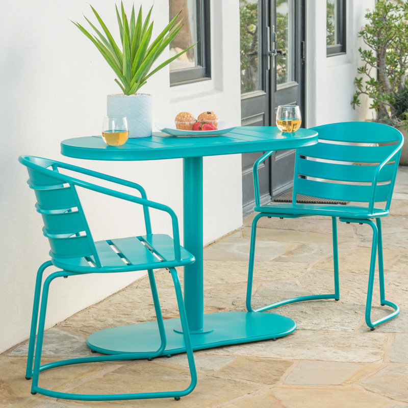 Chaise bistro et table ovale en fer, sarcelle, fini fer, pour patio