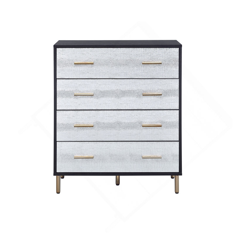 Commode Myles à finition noire, argentée et dorée