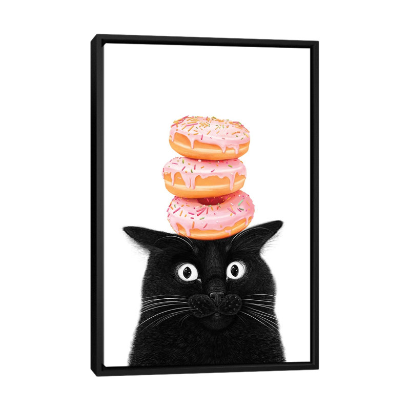 «Black Cat With Donuts», reproduction d'art sur toile encadrée, 40" x 26", Toile avec cadre, Black