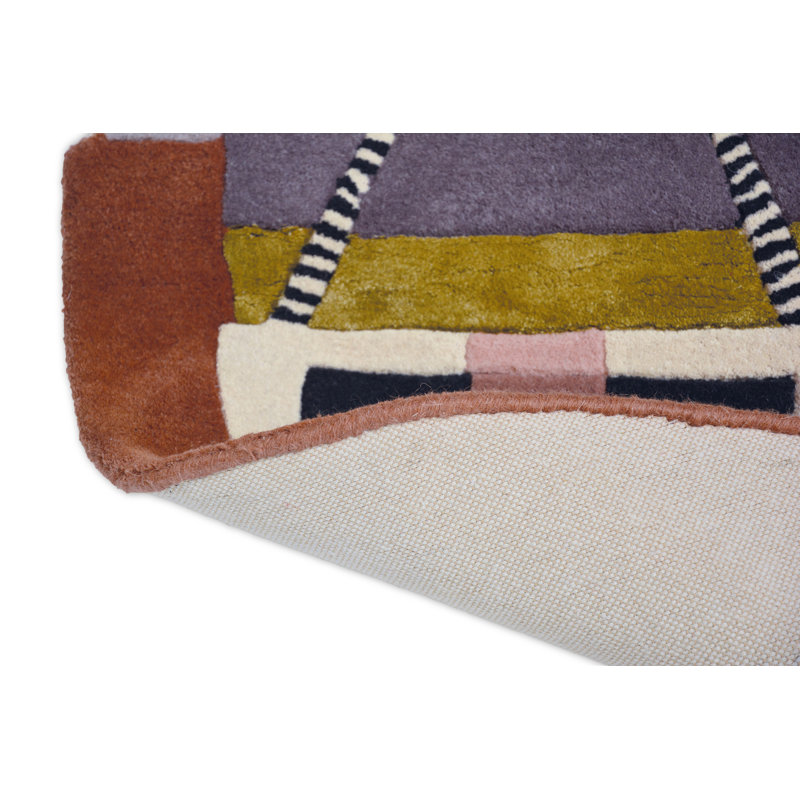 Hand Tufted Abstract Area Rug in Orange/Black/Gold/Purple, Round 3'3"