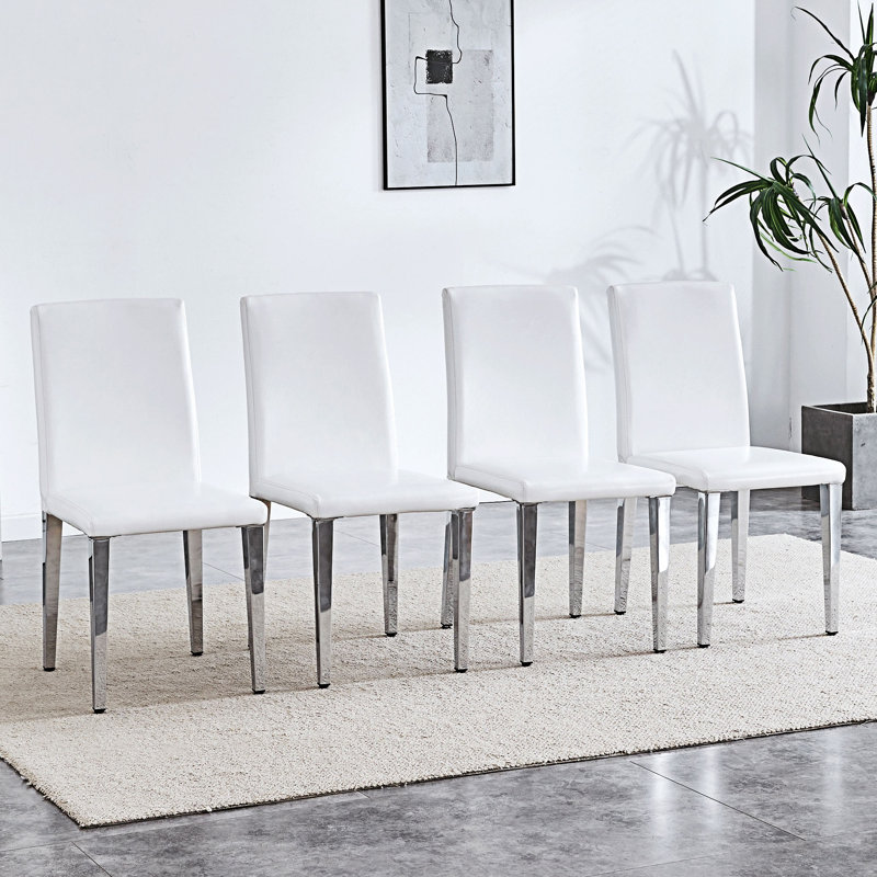 Chaises de salle à manger rembourrées, 4, Argent argent, Blanc