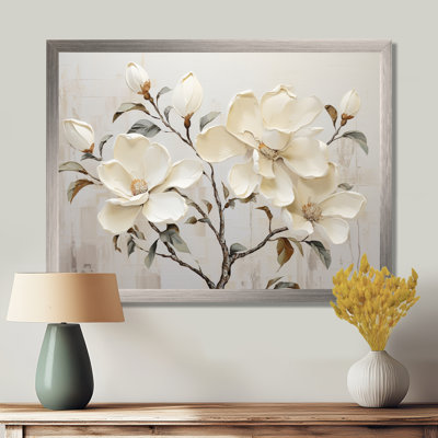 Fleur de magnolia beige et vert - art mural Magnolias