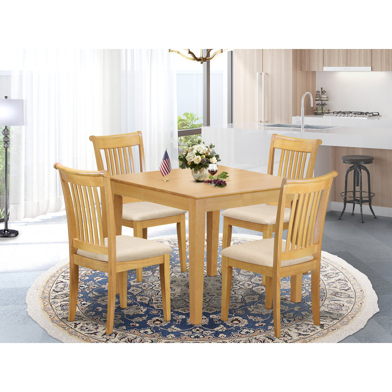 5 Piece Dinette Set for 4 Includes a Square Dining Room Table and 4 Linen Fabric Kitchen Dining Chairs, Oak