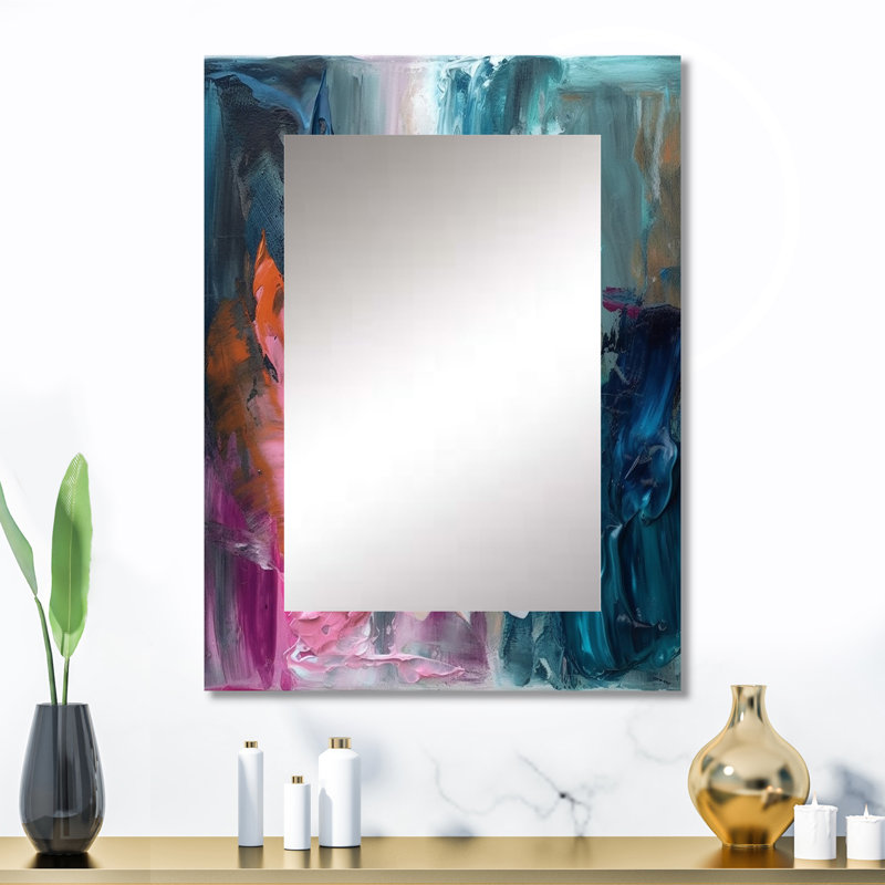 Modern Blue and Pink Abstract - Abstract Mirror, Blue Unique Wall Mirror, Printed Metal Art, 32" x 24"