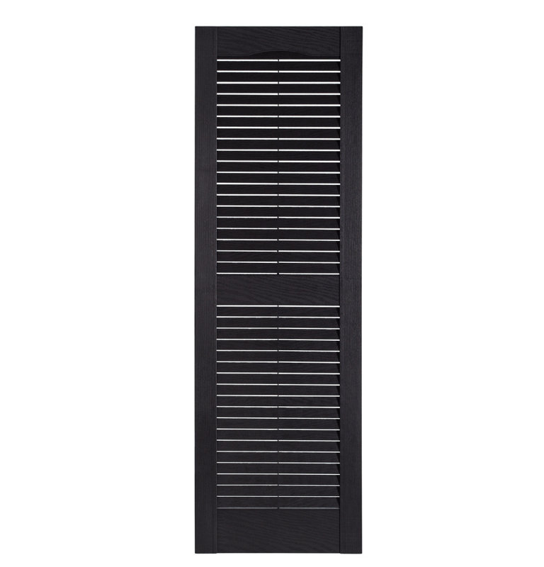 Premier Black Polypropylene Louvered Exterior Shutters, 15" x 67", Set of 2