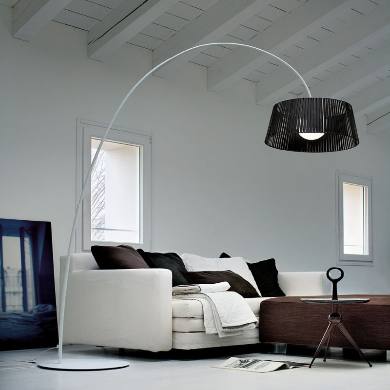 Ribbon Arched Floor Lamp, Matte White, Black