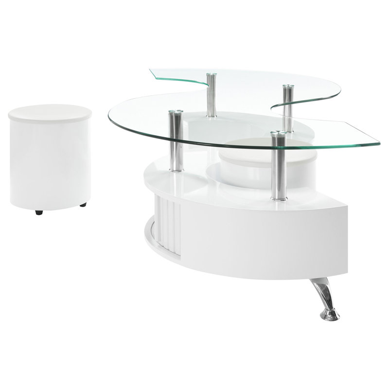 Milivoje Glass Top Coffee Table, Clear Top/White Base